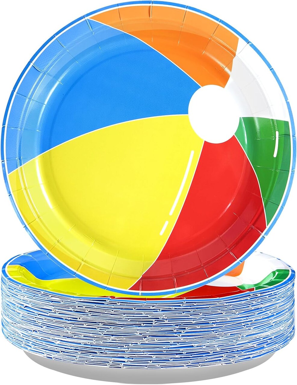 50 Pcs Beach Ball Paper Plates 10" Large Summer Pool Party Plates